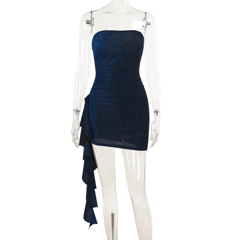 Strapless Glitter Ruched Draped Side Panel Bodycon Mini Dress 2