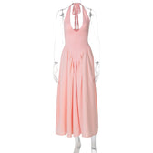 Halter Deep V-Neck Backless Satin Midi Dress 9