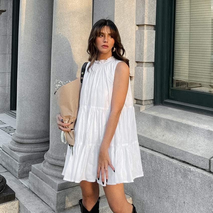 Sleeveless Ruffle Collar Tiered Babydoll A-Line Mini Dress