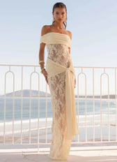 Sheer Lace Cutout Ribbon Bodycon Lace Dress