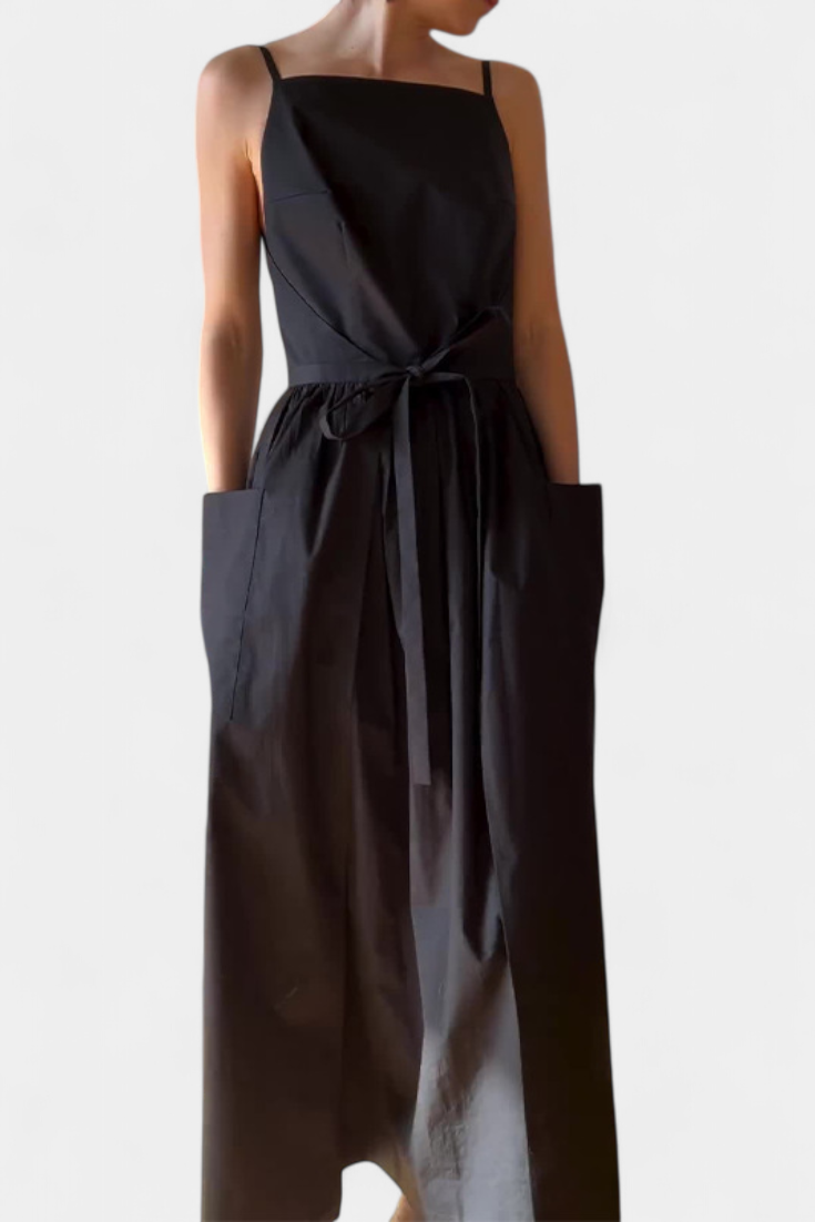 Square Neck Spaghetti Strap Tie Waist Wide Leg Jumpsuit