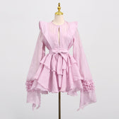 Chiffon Long Sleeve Tiered Ruffle Belted Mini Dress 2
