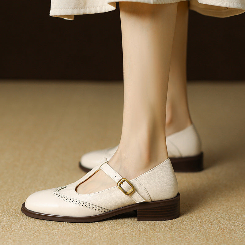 T-Strap Brogue Block Heel Mary Jane Pumps