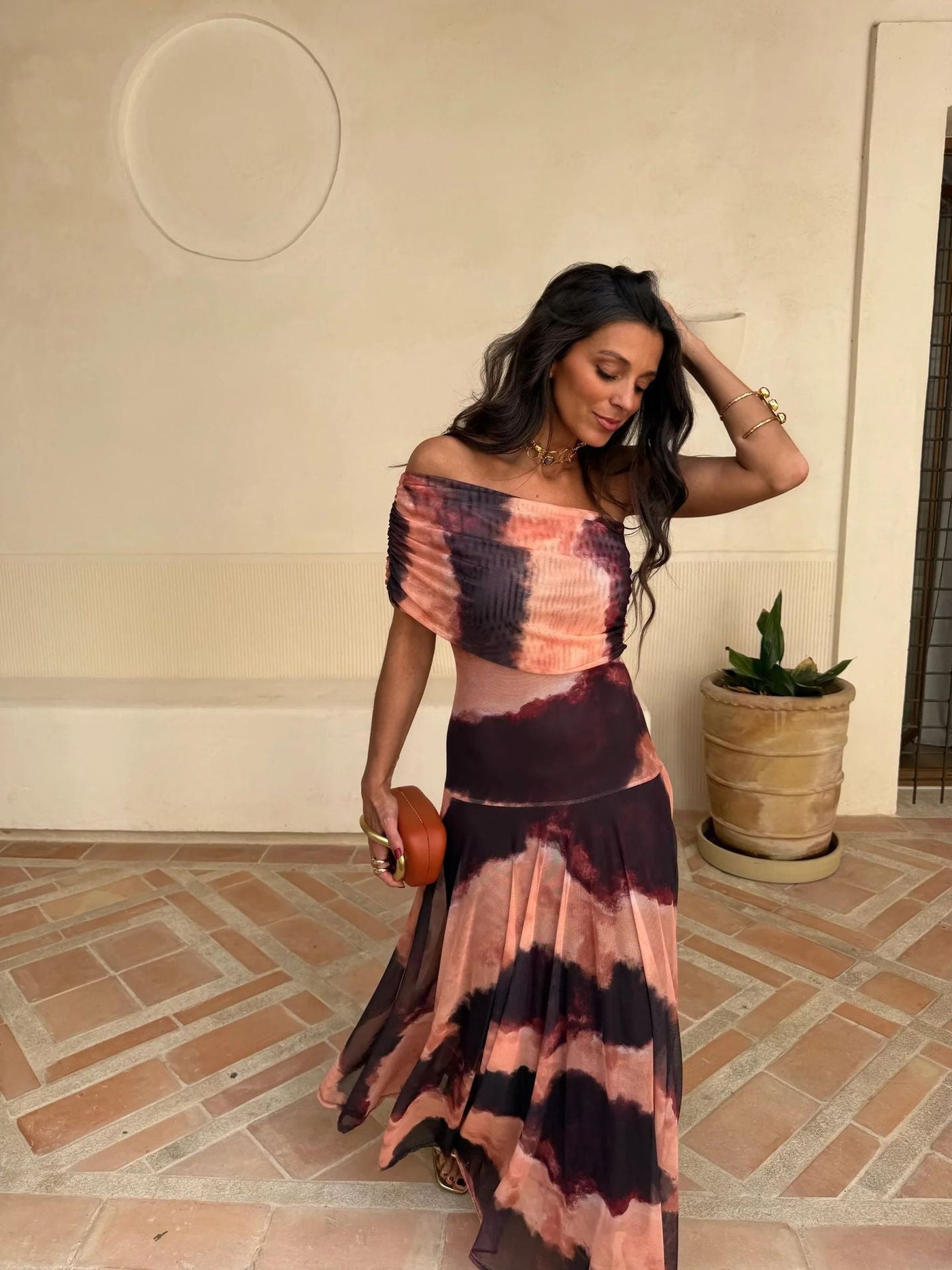 Tie Dye One Shoulder Ruched Bodycon Maxi Dress 5