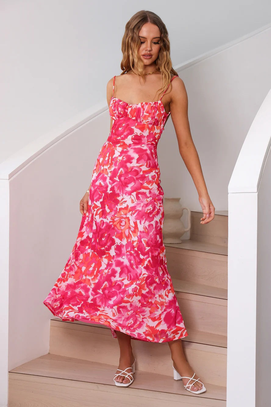 Wanda Exclusive Women's Floral Maxi Dress with Ruffle Hem Premium Edit