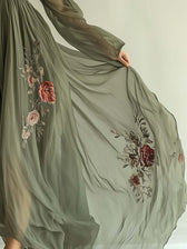 Floral Embroidered Chiffon Deep V-Neck Long Sleeve Maxi Dress 4