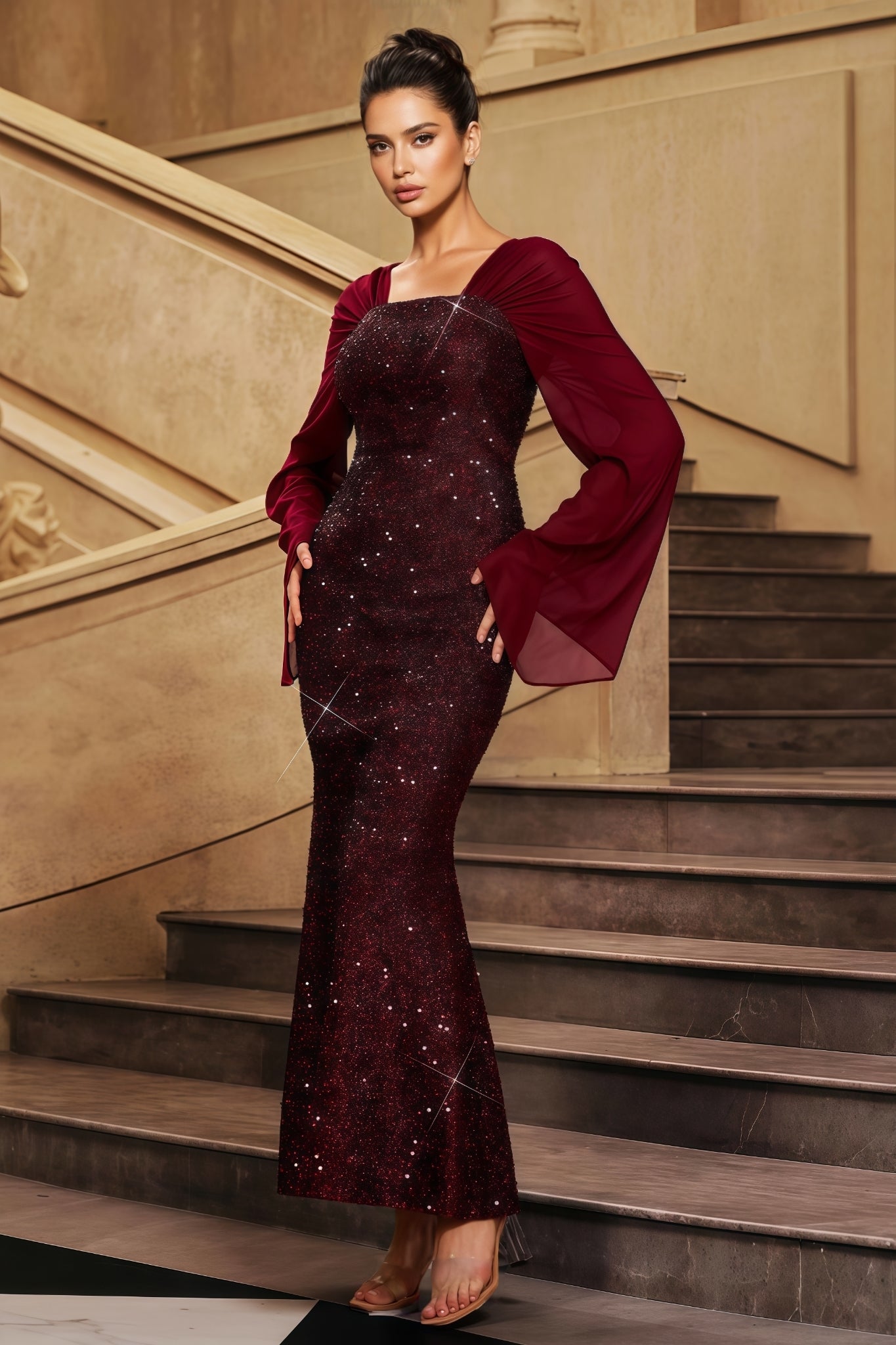 Antony Red V-Neck Sequined Maxi Dress - View 4