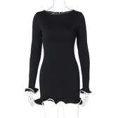 Knit Long Sleeve Ruffle Hem Bodycon Mini Dress 5