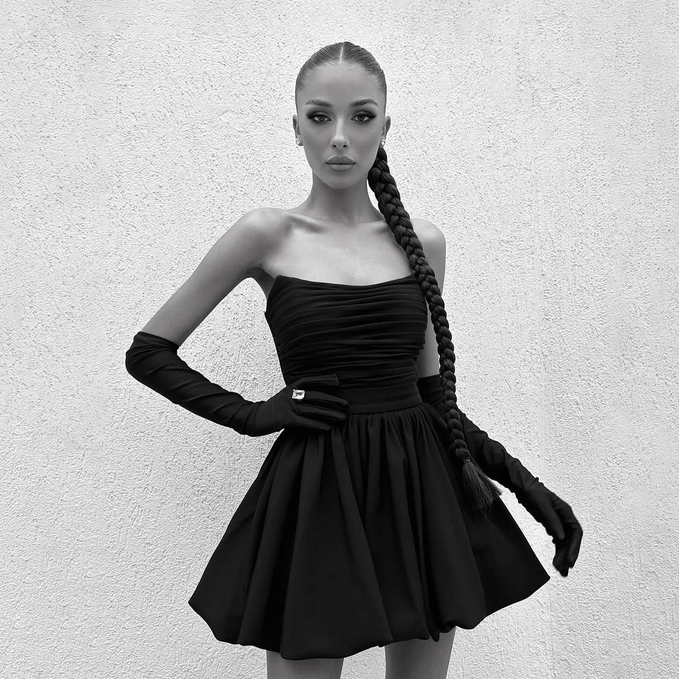 Strapless Cut Out Ruched Pleated Mini Dress 3