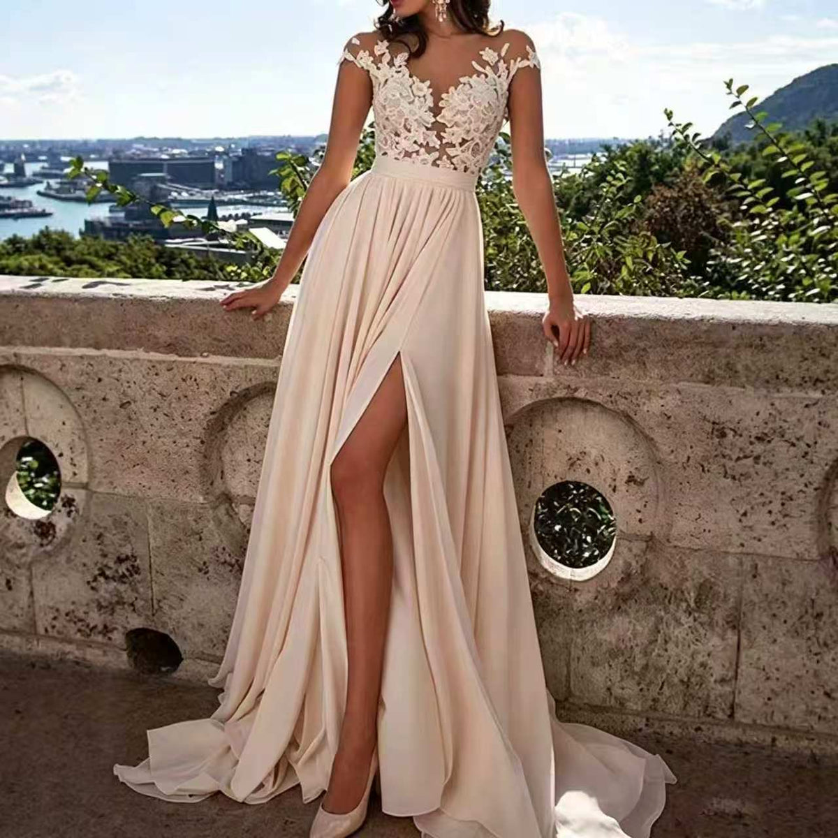 Wedding Dress Sexy Lace Split Evening Dress