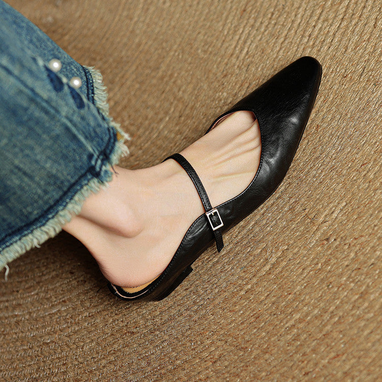 Pointed Toe Ankle Strap Mary Jane Flats