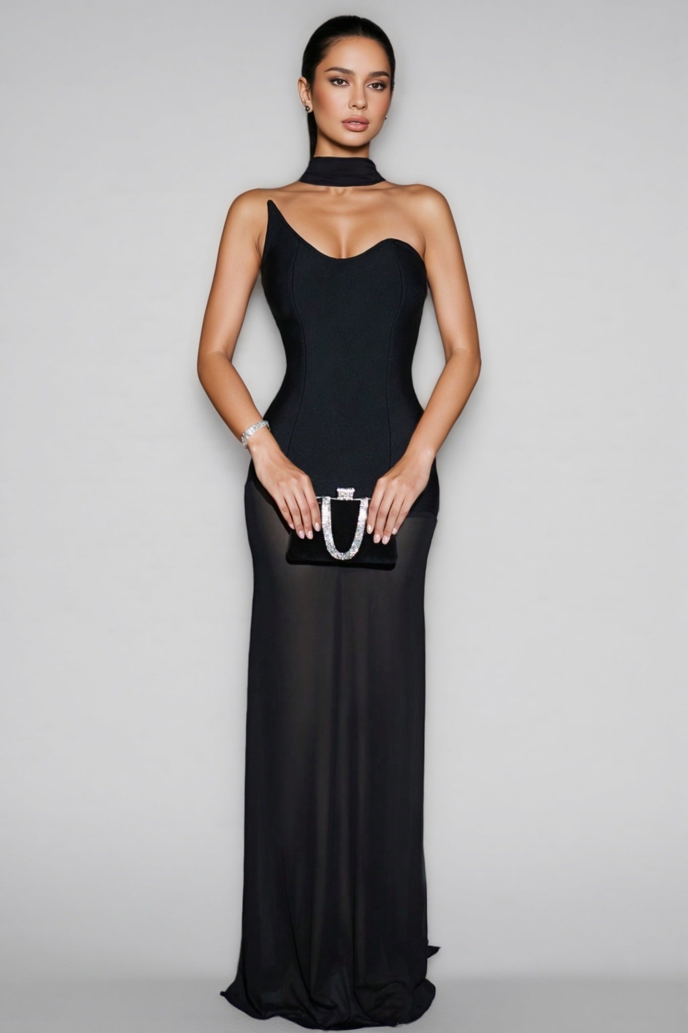 Urselk Black Mesh Bandage Maxi Dress - View 2
