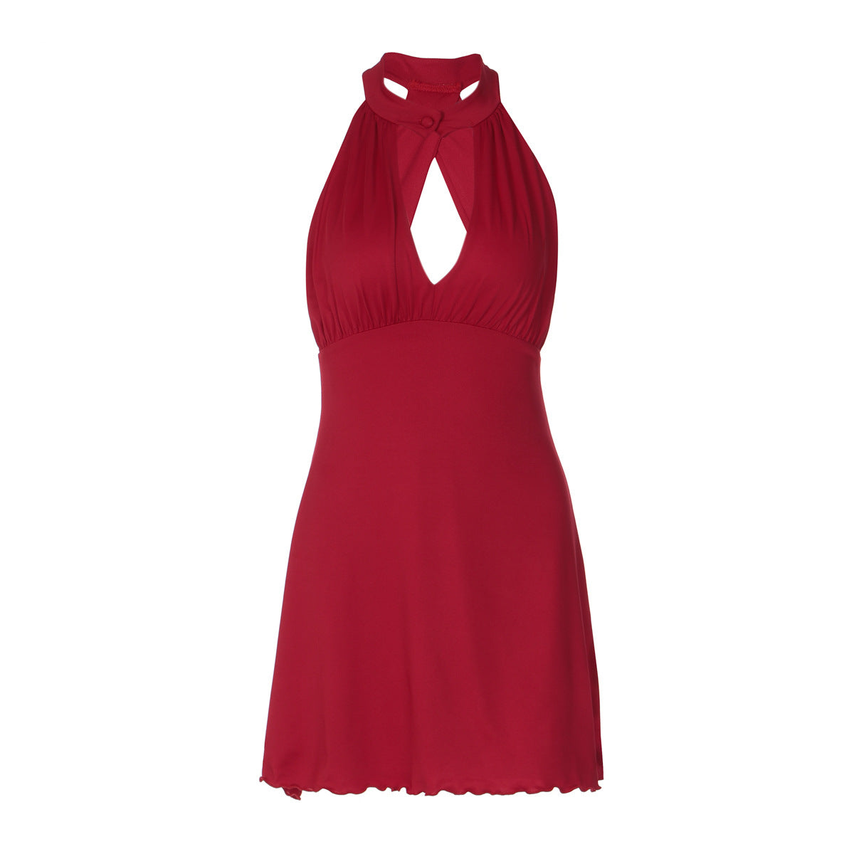 Halter Neck Keyhole Cut Out Lettuce Hem Fitted Mini Dress 5