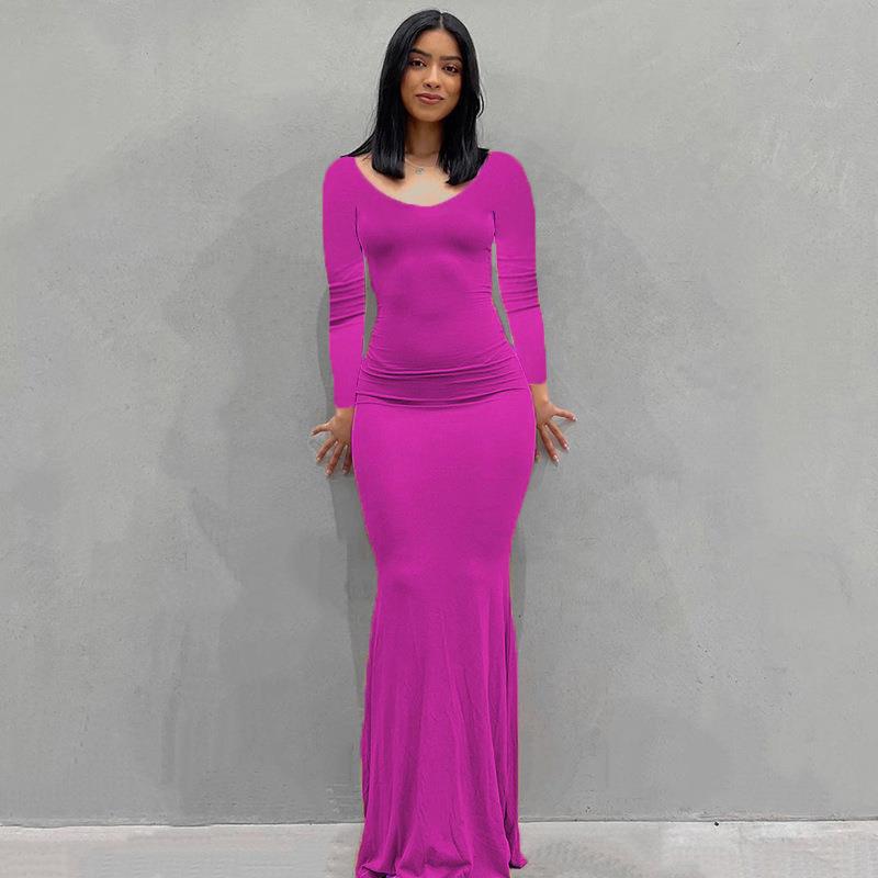 Scoop Neck Spaghetti Strap Bodycon Mermaid Maxi Dress 46