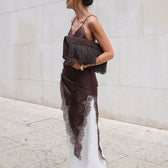 Satin Lace Trim Spaghetti Strap Slip Midi Dress 8