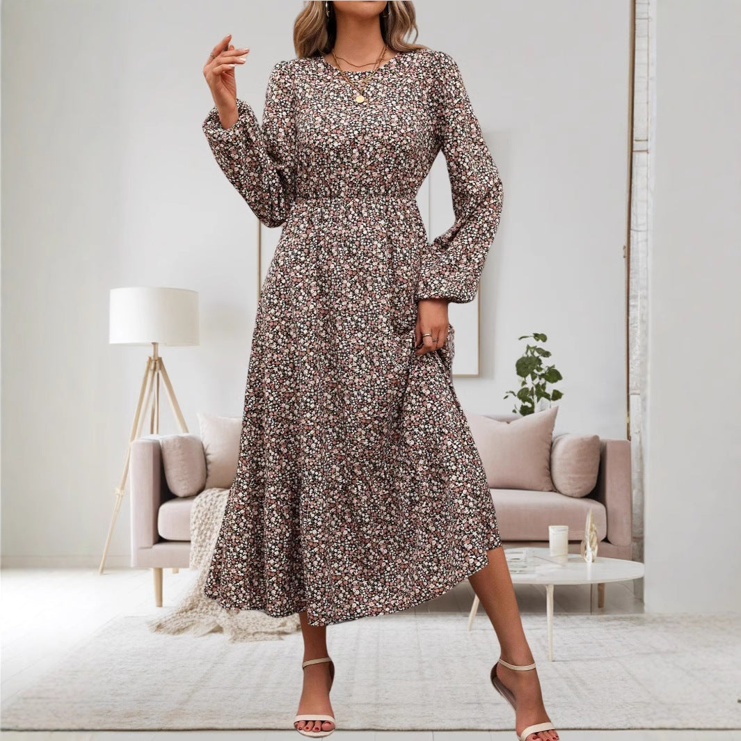 Luisa Chic Women's Flower Print Midi Dress with Long Sleeves Silhouette Collection