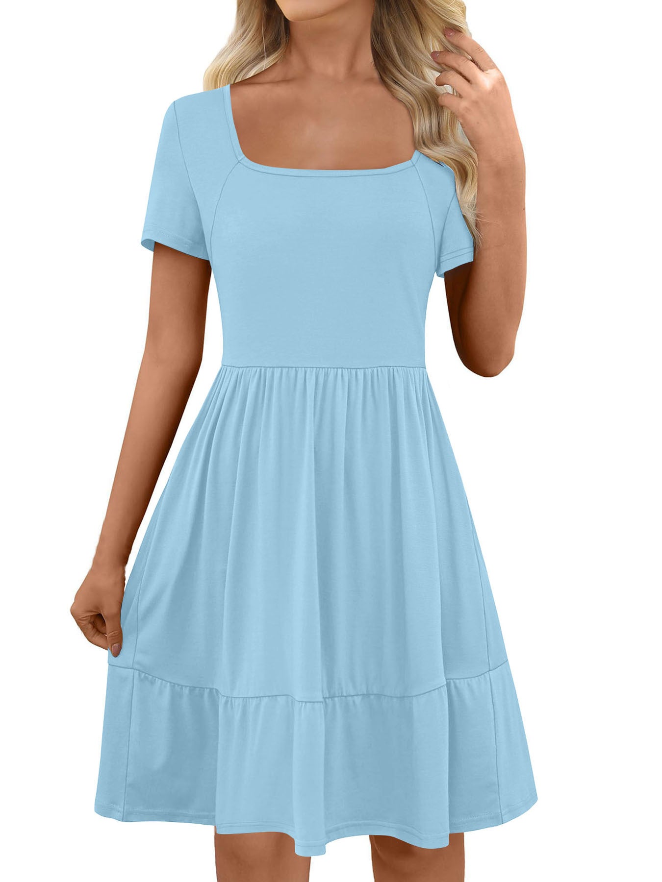 Luisa Effortless Women's a Line Casual Dress with Square Neckline and Flounce Chic Silhouette Collection