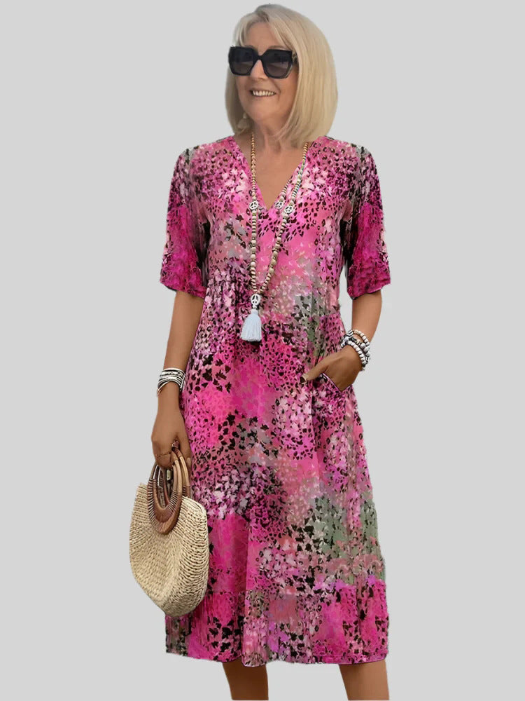V-Neck Short Sleeve Tiered Midi Dress 6