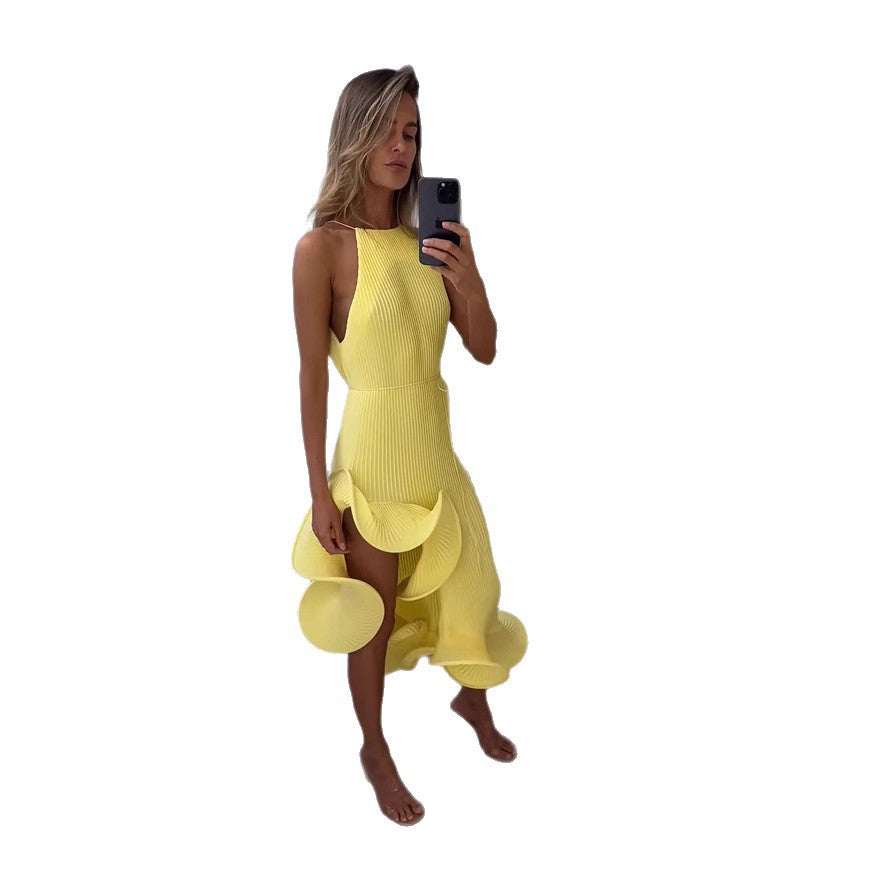 Ribbed Knit High Neck Ruffle High Low Midi Dress 4