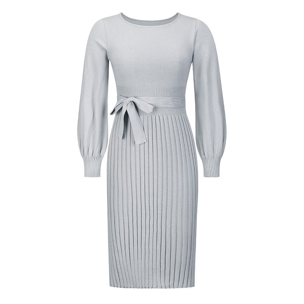 Knitting Dress Slim - Fit Pleated Mid - Length Bottoming Sweater