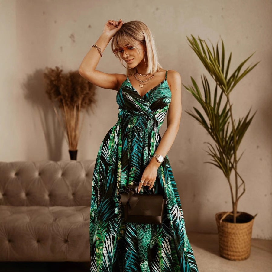 Floral Print Wrap V-Neck Sleeveless Smocked Waist Maxi Dress 3
