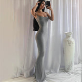 Square Neck Spaghetti Strap Bodycon Mermaid Maxi Dress 7