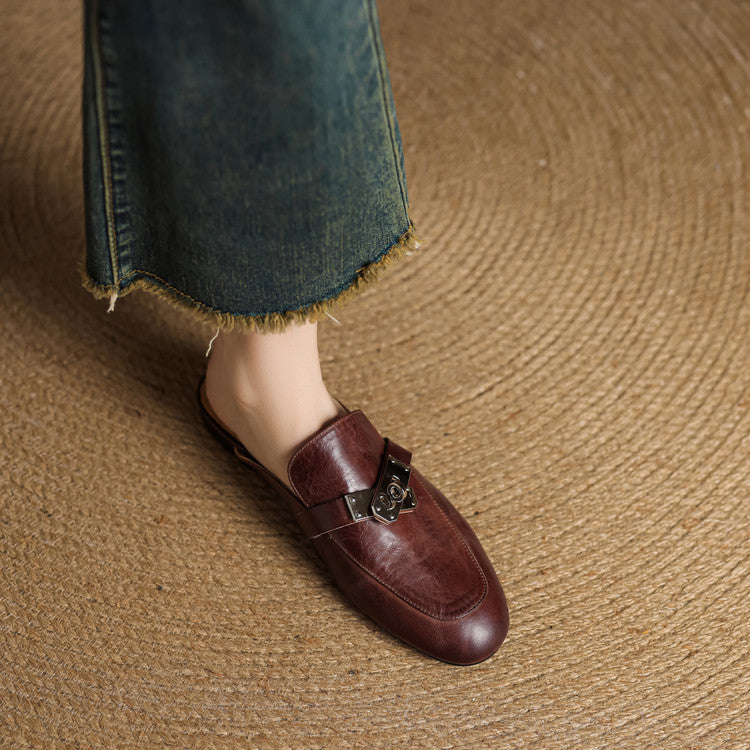 Round Toe Buckle Backless Loafer Mules