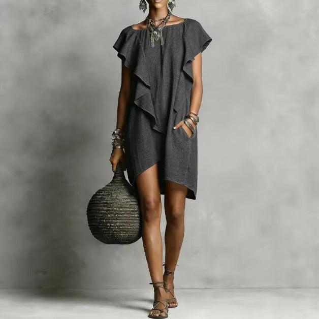 Short Sleeve Ruffle Asymmetric Mini Dress 3