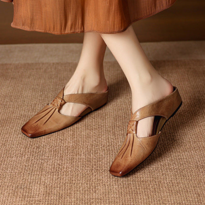Square Toe Knot Strap Flat Mules