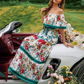 Off Shoulder Floral Ruffle Tiered Belted Maxi Dress 14