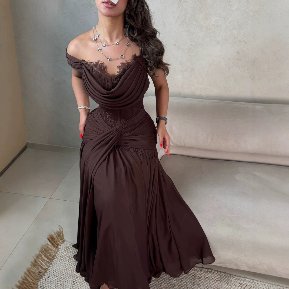 Spring Summer Women Tube Top Stitching Lace Long Sleeve Big Hem Elegance Retro Dress