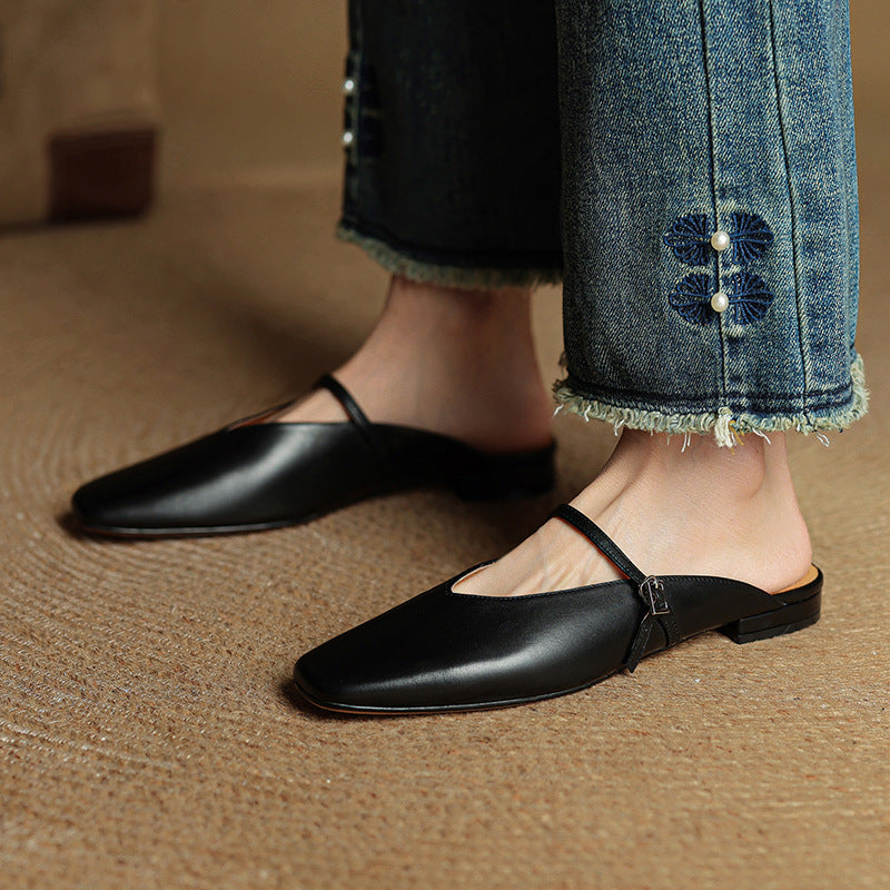 Square Toe Ankle Strap Mary Jane Mules