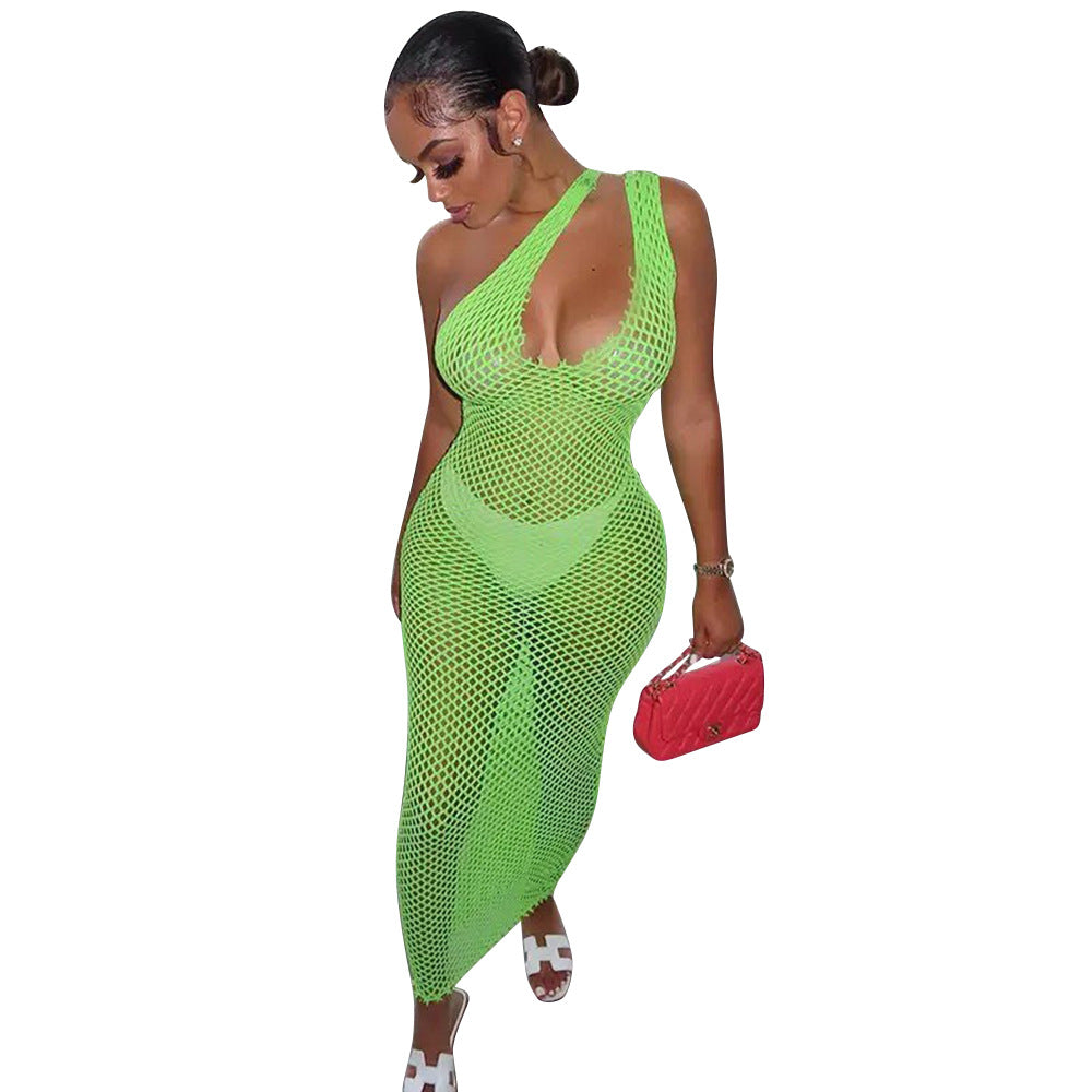 Fishnet Knit Halter Neck Sheer Bodycon Midi Dress 8