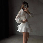 Chiffon Deep V-Neck Long Sleeve Bustier Mini Dress 2