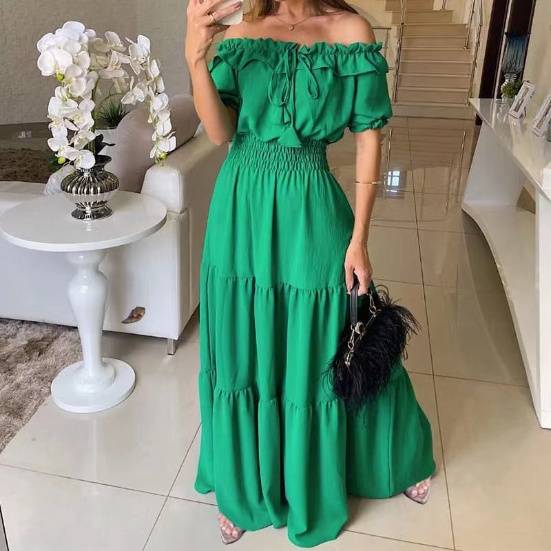 Off Shoulder Puff Sleeve Smocked Tiered Maxi Dress 2