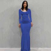 Scoop Neck Spaghetti Strap Bodycon Mermaid Maxi Dress 45