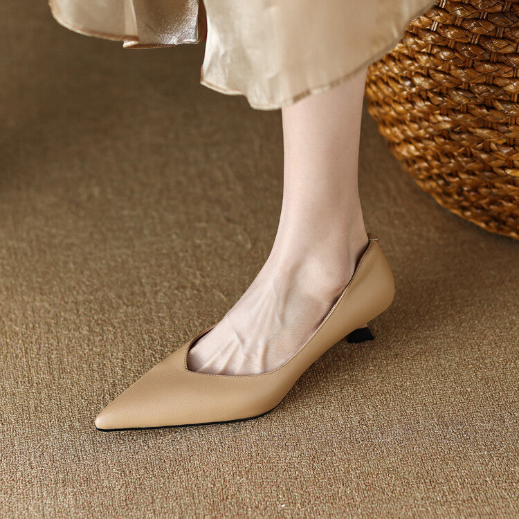 Pointed Toe Slip On Kitten Heel Pumps