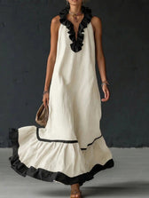 Sleeveless Ruffle Trim Tiered Linen Maxi Dress 11