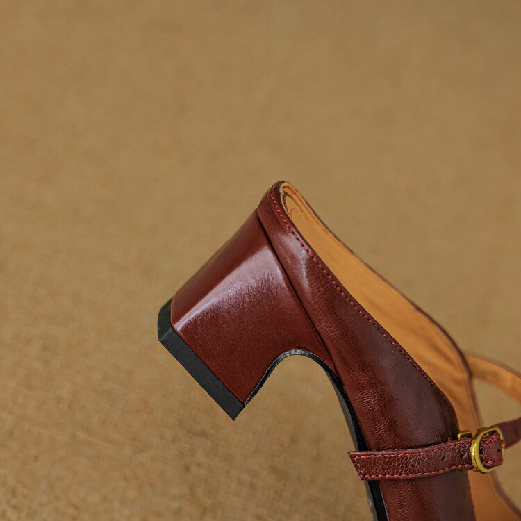 Square Toe Buckle Block Heel Mary Jane Mules