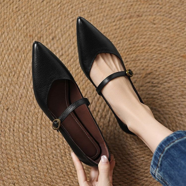 Pointed Toe Buckle Strap Kitten Heel Mary Jane Pumps