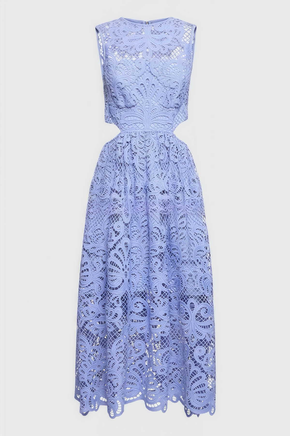 Sleeveless Crew Neck Guipure Lace Side Cut Out A-Line Midi Dress 4