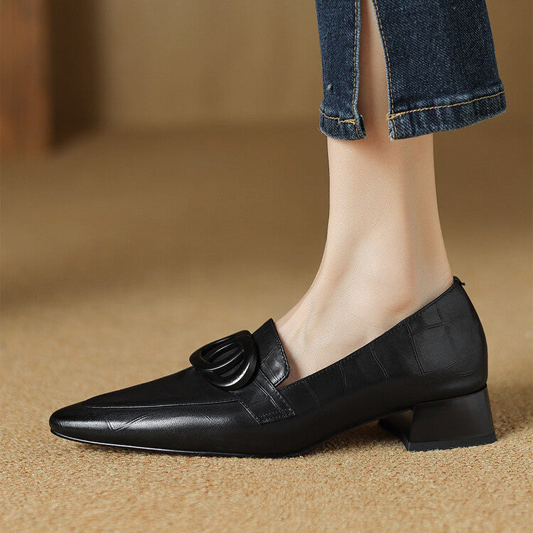Pointed Toe Ring Buckle Slip On Loafers