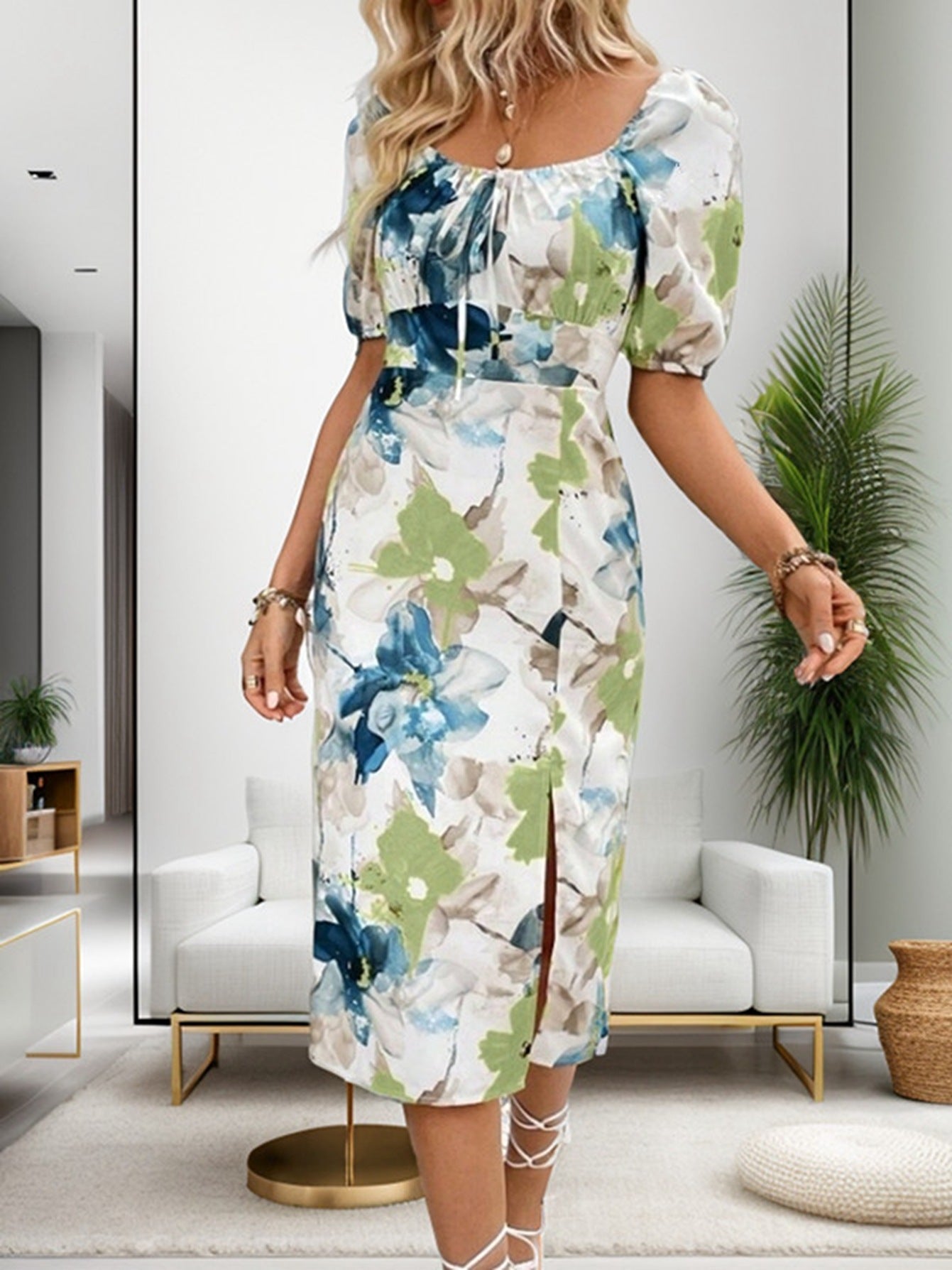 Luxe Krystel Women's Flower Print Midi Dresses Chic Silhouette Collection