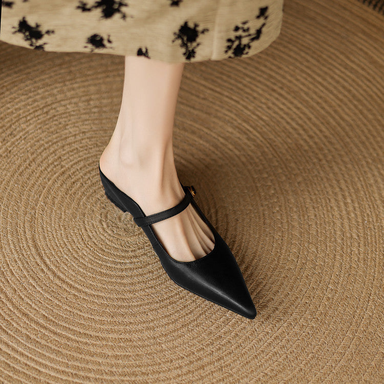 Pointed Toe Mary Jane Strap Backless Mules