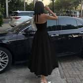 Halter Deep V-Neck Backless Satin Midi Dress 4
