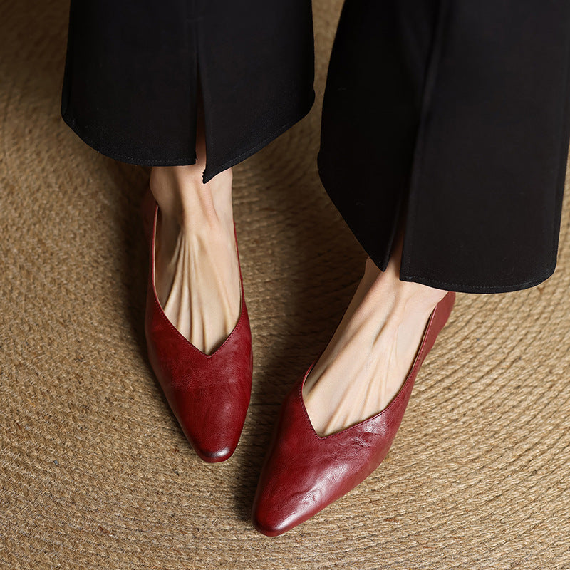 Pointed Toe V Cut Slip On Flats