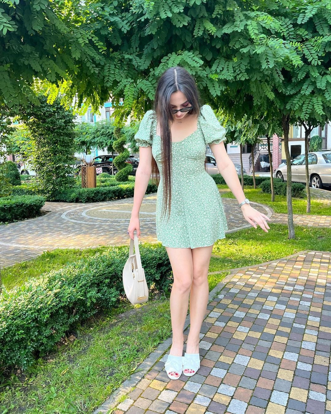 Floral Print Sweetheart Neck Puff Sleeve A-Line Mini Dress 9