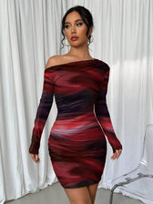 Stitch sheer mesh see through abstract off shoulder mini dress 6