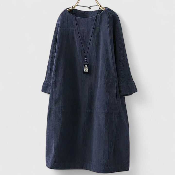 Knit Long Sleeve Pocket Shift Midi Dress 4
