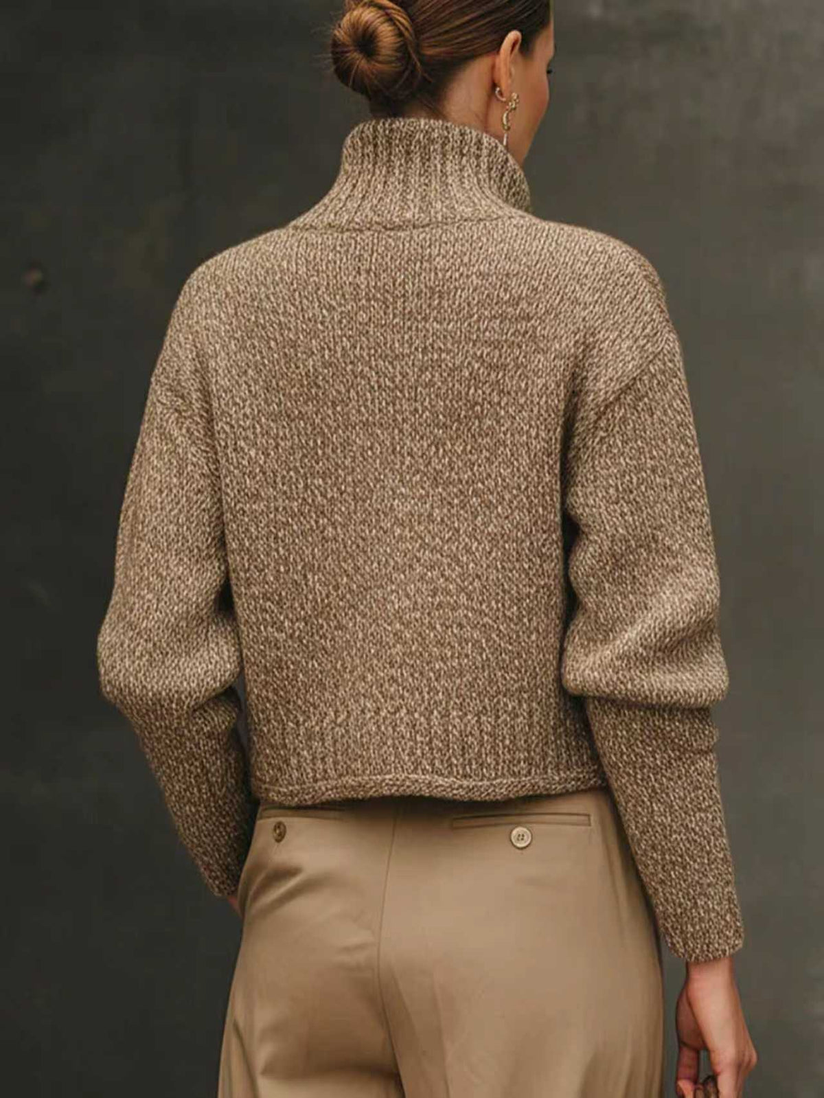 Stand Collar Button Front Cropped Knit Cardigan